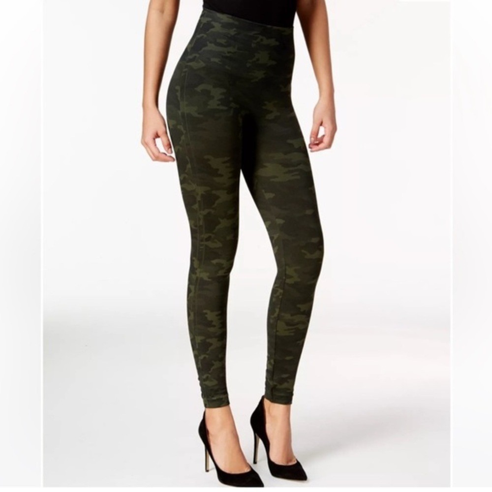 Spanx Look At Me Now Leggings Medium Green Camo Seamless High Waist Shaping New